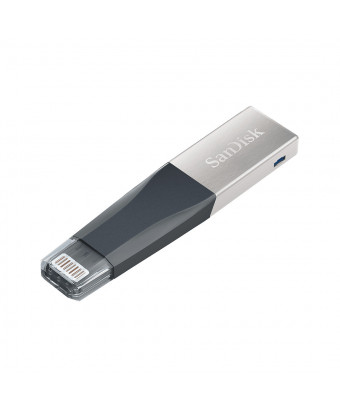 Clé USB SanDisk iXpand 64 Go pour iPhone et iPad, noir-argent - incliné reverse