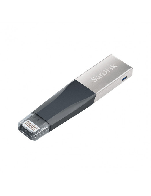Clé USB SanDisk iXpand 64 Go pour iPhone et iPad, noir-argent - incliné reverse