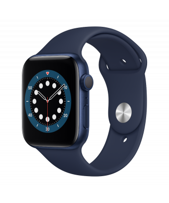 Apple Watch Serie 6 GPS 40mm Blue Aluminium avec Deep Navy Sport Band - side view