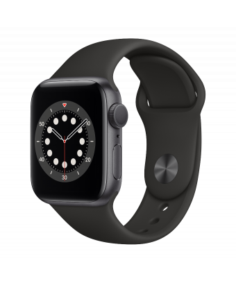Apple Watch Serie 6 GPS 40mm Space gray Aluminium avec Black  Sport Band - side view