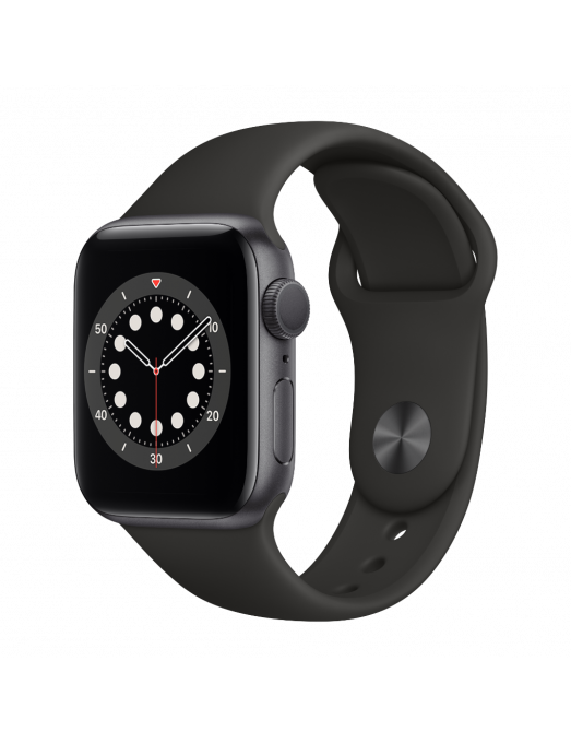 Apple Watch Serie 6 GPS 40mm Space gray Aluminium avec Black  Sport Band - side view
