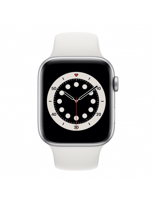 Apple Watch Serie 6 GPS 40mm Silver Aluminium avec white Sport Band - front view