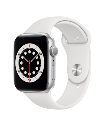 Apple Watch Serie 6 GPS 40mm Silver Aluminium avec white Sport Band - side view