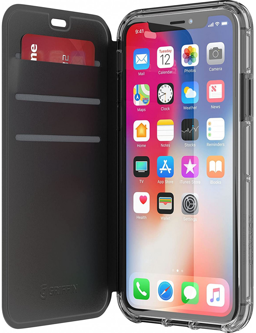 Griffin TA43989 Survivor Clear Wallet Case Cover pour iPhone X - Noir/Clair,