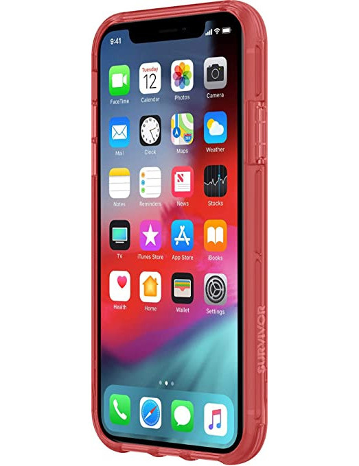 Étui de protection Griffin Survivor avec norme militaire pour iPhone XR Transparent-Rouge