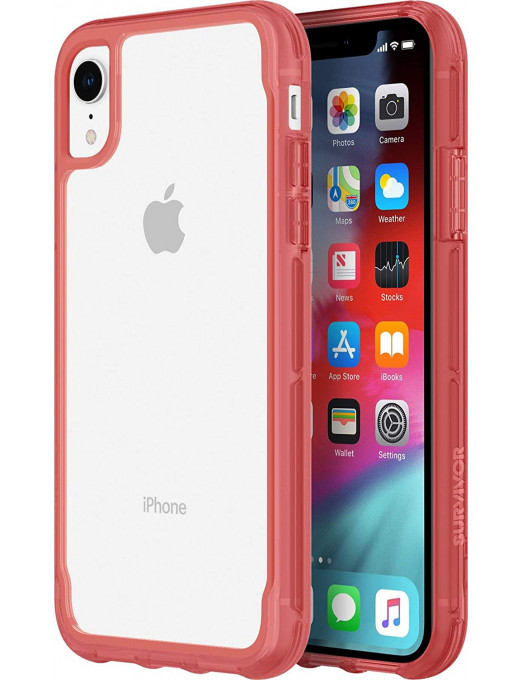 Étui de protection Griffin Survivor avec norme militaire pour iPhone XR Transparent-Rouge