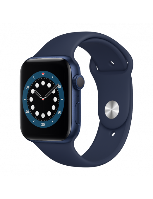 Apple Watch Serie 6 GPS 40mm Blue Aluminium avec Deep Navy Sport Band - side view