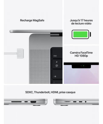 MacBook Pro 14 pouces -  16 go - 512 go - M1 Pro 8 Core CPU et 14 Core GPU - silver