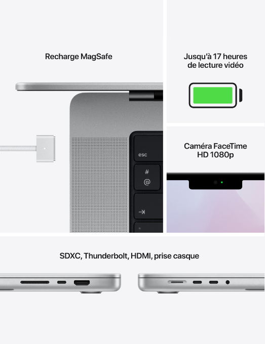 MacBook Pro 14 pouces -  16 go - 512 go - M1 Pro 8 Core CPU et 14 Core GPU - silver