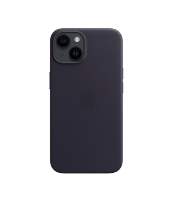 Coque en cuir avec MagSafe pour iPhone 14 - Encre violette