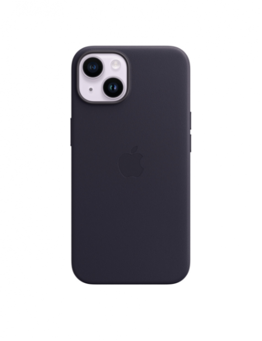 Coque en cuir avec MagSafe pour iPhone 14 - Encre violette