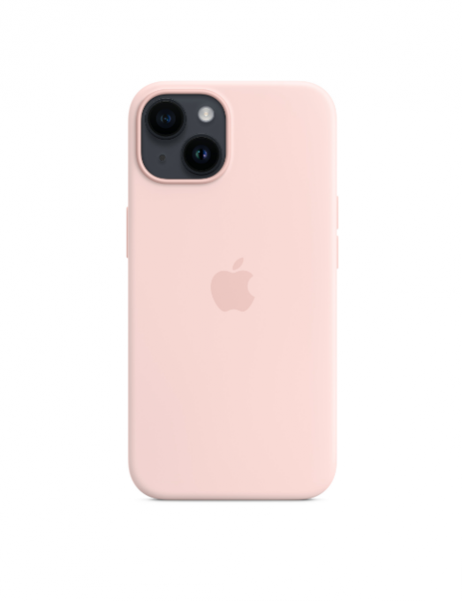 Coque en silicone avec MagSafe pour iPhone 14 - Rose craie