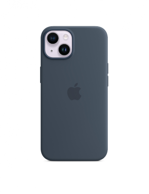 Coque en silicone avec MagSafe pour iPhone 14 - Bleu orage