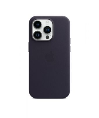 Coque en cuir avec MagSafe pour iPhone 14 Pro - Encre violette