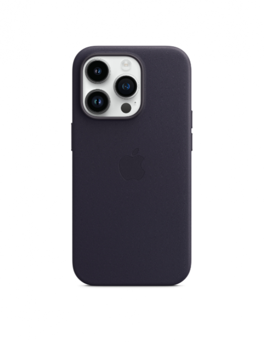 Coque en cuir avec MagSafe pour iPhone 14 Pro - Encre violette