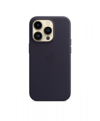 Coque en cuir avec MagSafe pour iPhone 14 Pro - Encre violette