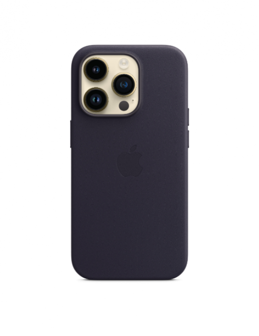 Coque en cuir avec MagSafe pour iPhone 14 Pro - Encre violette