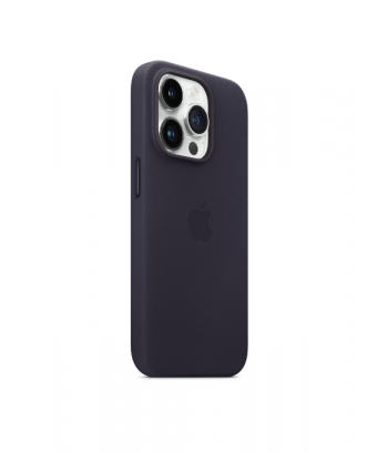 Coque en cuir avec MagSafe pour iPhone 14 Pro - Encre violette