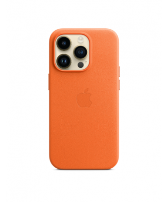 Coque en cuir avec MagSafe pour iPhone 14 Pro - Orange