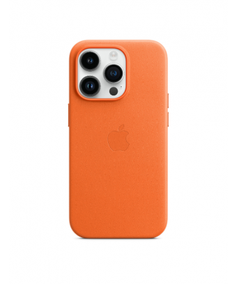 Coque en cuir avec MagSafe pour iPhone 14 Pro - Orange