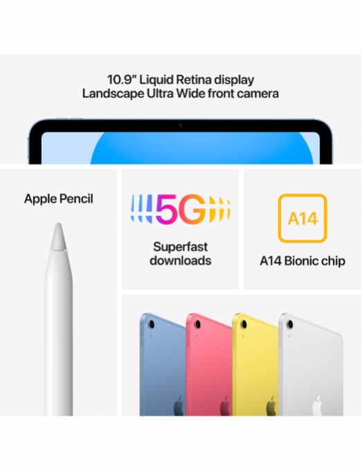 Apple iPad 10.9'' 64 Go Bleu Wi-Fi 10ème Génération 2022