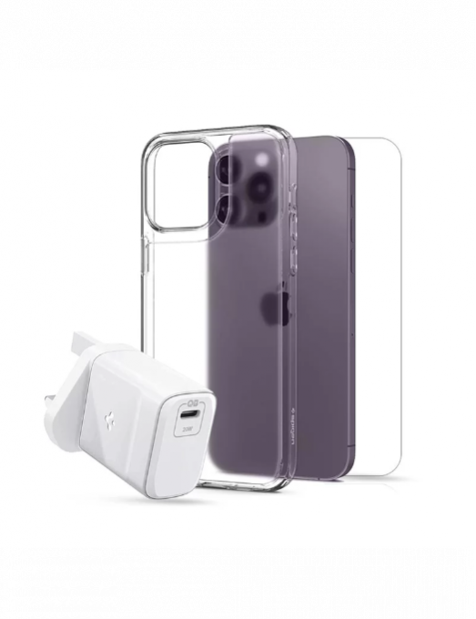 Pack Spigen pour iPhone 14 Pro avec Etui Transparent Crystal Flex