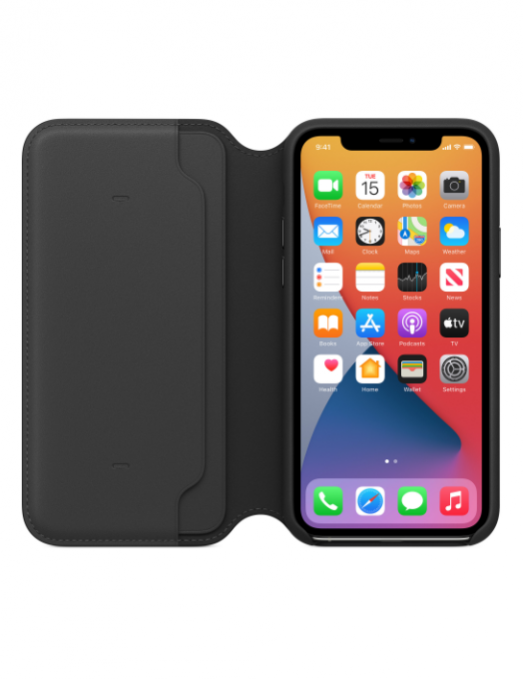 Étui folio en cuir pour iPhone 11 Pro - Noir