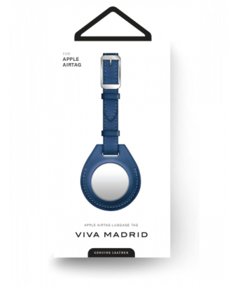 étui pour étiquette de bagage en cuir Viva Madrid Airtrax pour AirTag - Bleu