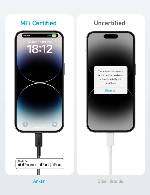 Anker 322 Câble tissé en nylon USB-C vers Lightning avec charge rapide 1mètre noir